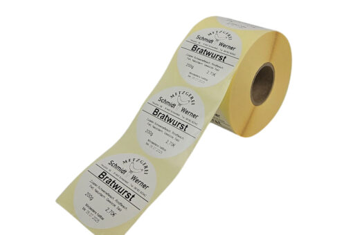 bedrucktes Beispiel Thermotranferetiketten 70mm Kreis blanko weiß