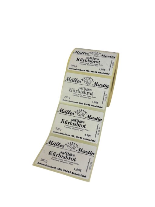 Thermoetiketten auf Rolle 75x50mm - bedrucktes Etikettenbeispiel