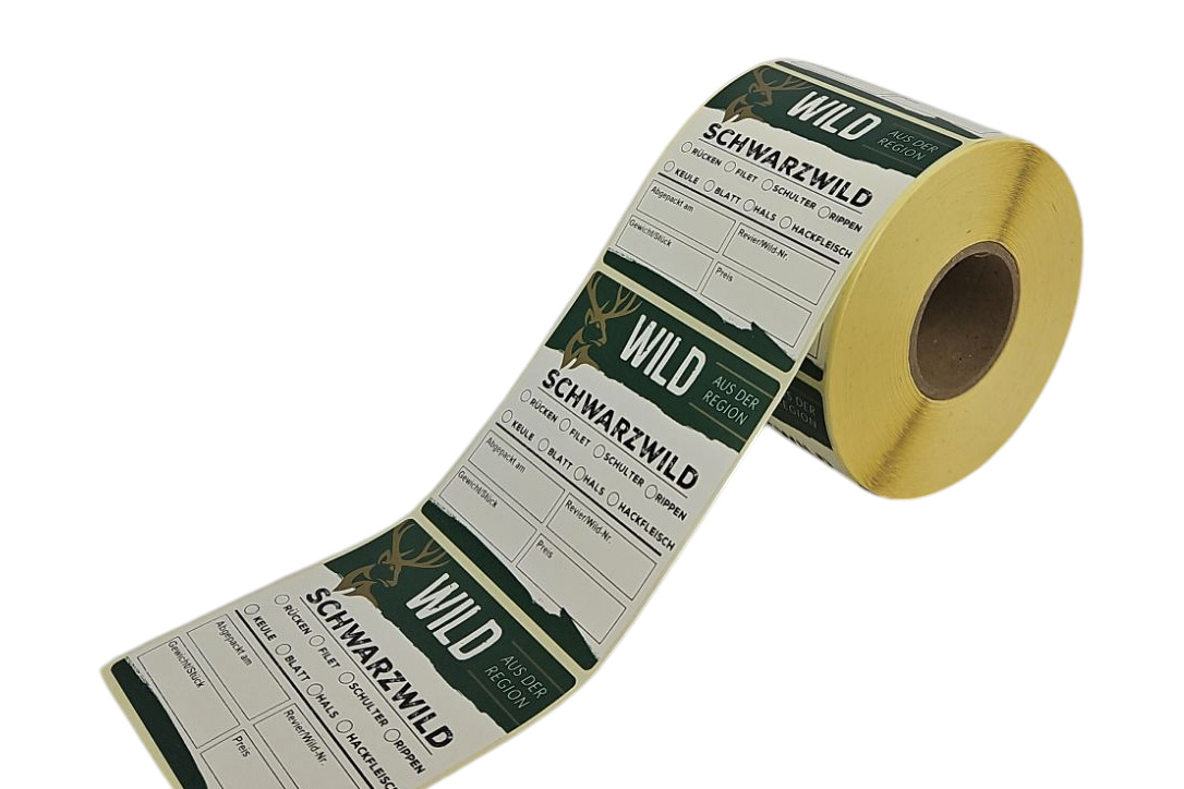 Schwarzwild Etiketten auf Rolle zum beschriften mit der Hand